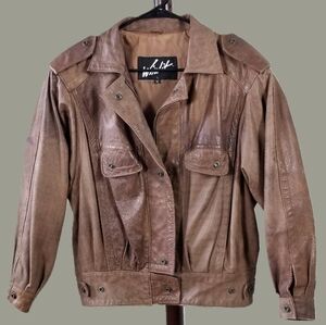 Vintage 80s Distressed Brown Leather Bomber Jacket